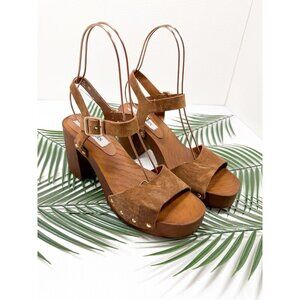 Steve Madden Women's Brown Buena—Bueno Wooden Strappy Block Heel Sandals Size 10